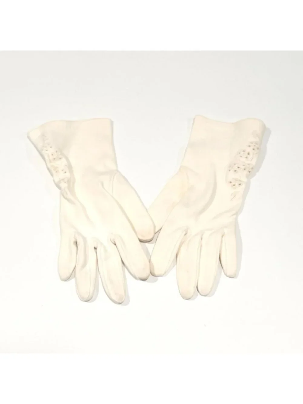 Vintage Off White Cream Floral Eyelet Formal Kid Gloves